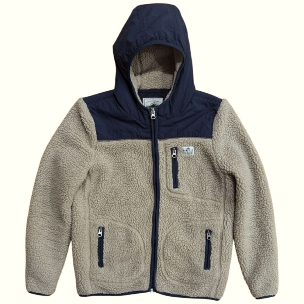 Penfield Carson Fleece Hooded Jacket Zip Up Youth 13-14, 158-164CM Cream & Blue